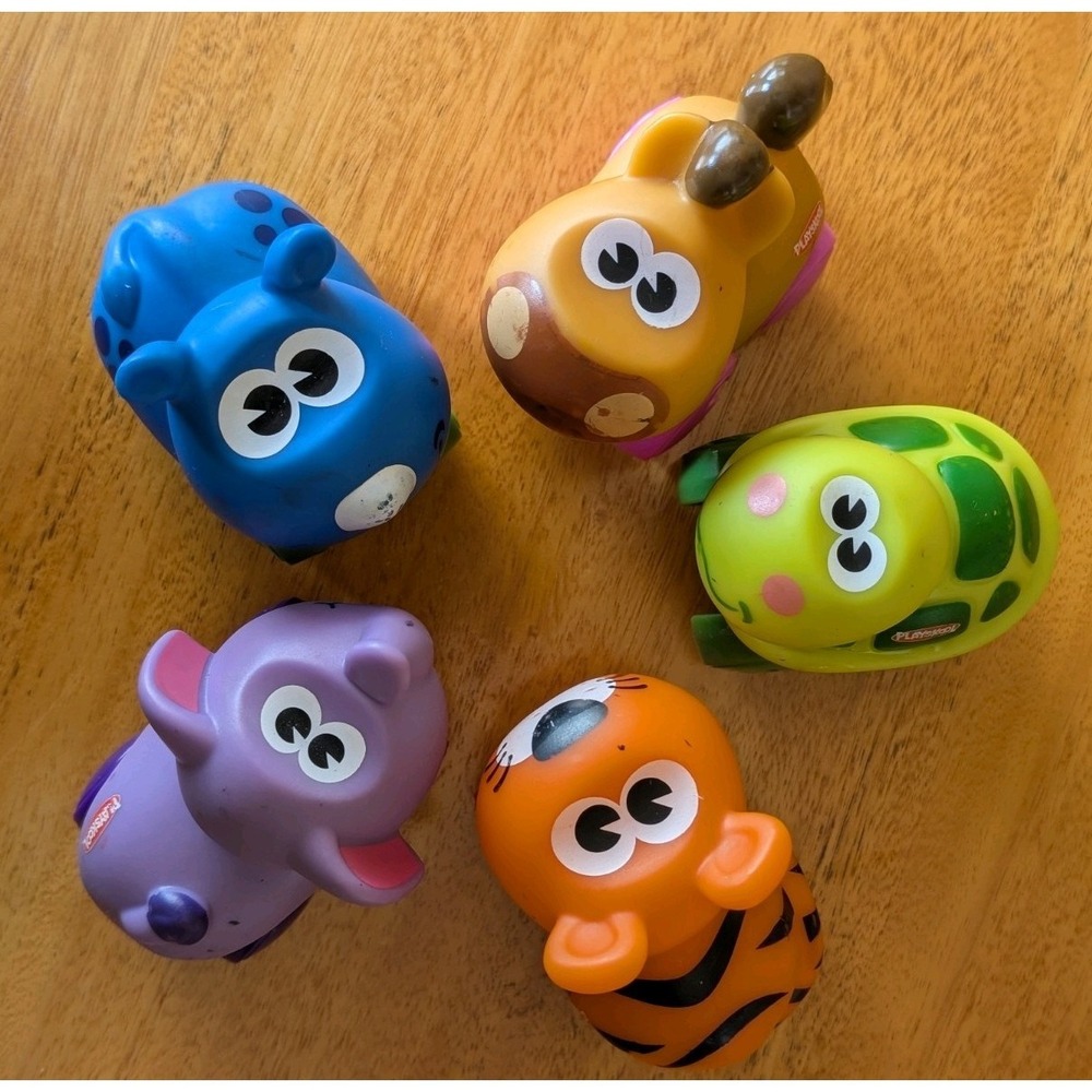 Lot of 5 Vintage Playschool Wheel Animals Plastic Figures